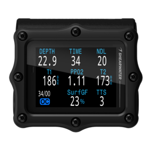 Pantalla AMOLED de la Shearwater Perdix 3 para buceo técnico